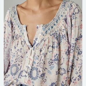 Lucky Brand Women's Embroidered Boho Peasant Blouse Top Cottage Floral Size M